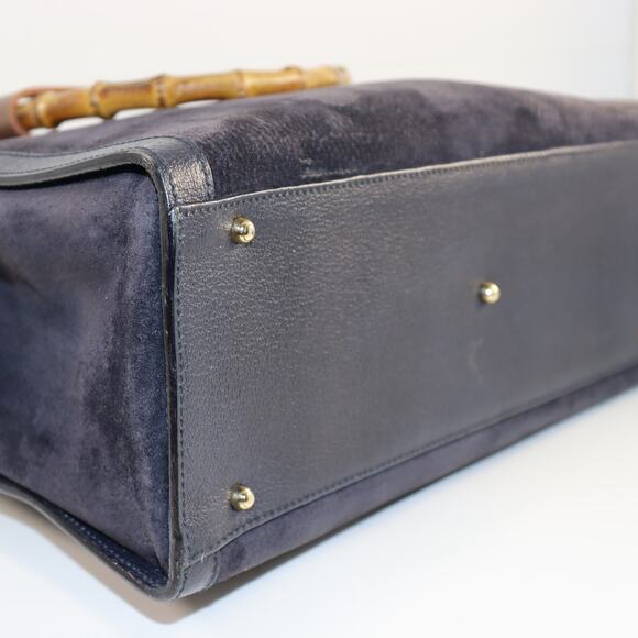 Vintage Gucci Diana Bamboo Handle Tote Bag Navy Suede w/ Custom Handle Shapers - Picture 6 of 11